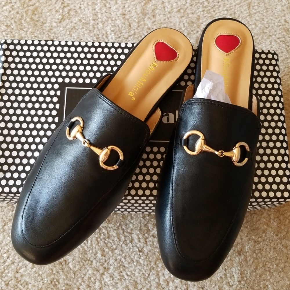 Black loafer mules